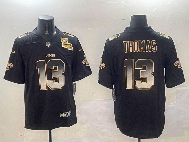 Men New Orleans Saints 13 Thomas Black Nike Smoke Fashion 2024 Limited NFL Jersey style 2